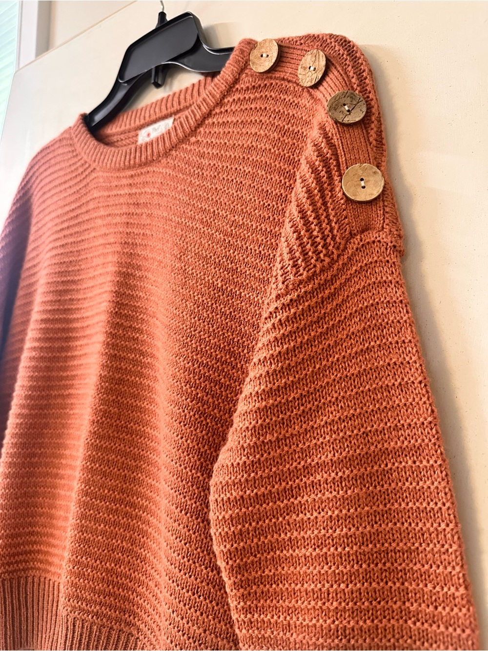 Poof! Rust Button-Shoulder Crewneck Sweater - Picture 3 of 11